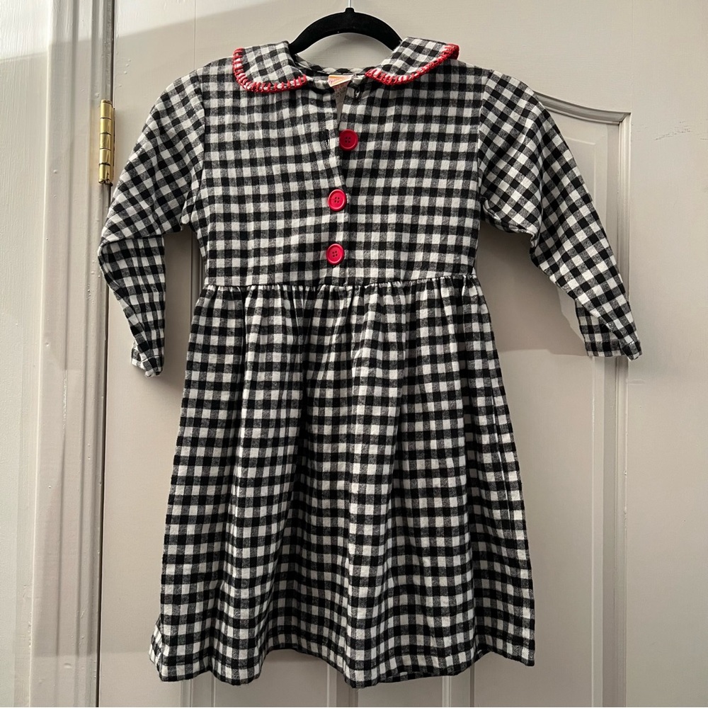 NWT Vintage Black and white flannel plaid long sleeve button up dress